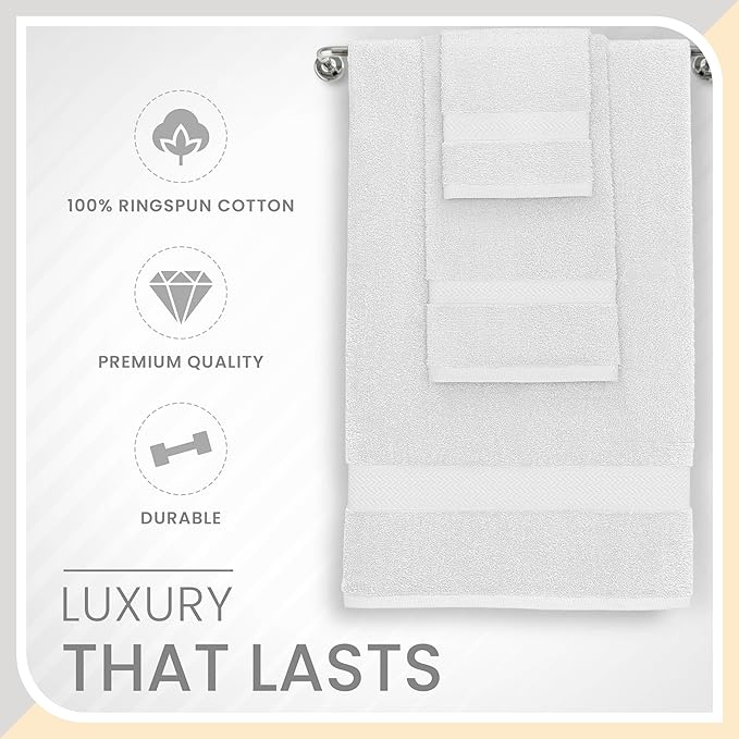 Martex 6-Piece Luxury 100% Cotton Towel Set | Quick Dry | Super Absorbent | Super Soft 100% Ringspun Cotton Towels | 2 Bath Towels | 2 Hand Towels | 2 Wash Cloths | White