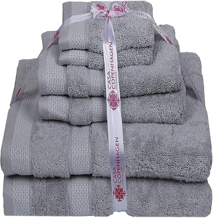 CASA COPENHAGEN Solitaire Luxury Hotel & Spa Quality, 600 GSM Egyptian Cotton, 6 Piece Turkish Towel Set, includes 2 Bath Towels, 2 Hand Towels, 2 Washcloths, Grey Violet