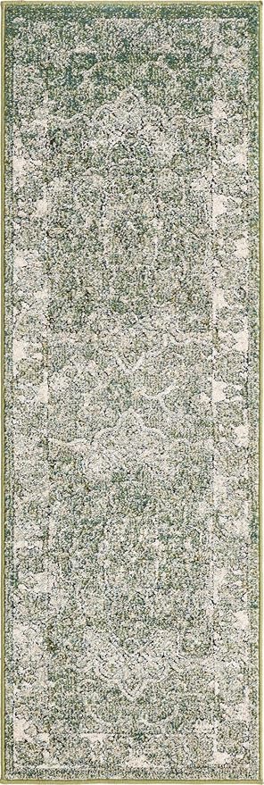 Unique Loom Isabella Collection Area Rug - Adjani (2' x 6' 1" Runner, Green/ Ivory)