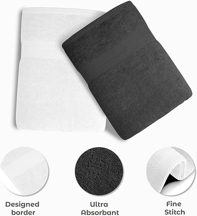 Softolle Luxury Bath Towels Set of 4 (27” x 54”) | Towels for Bathroom | Super Soft | Highly Absorbent Towels for Home, Spa, Gym (Grey-White)