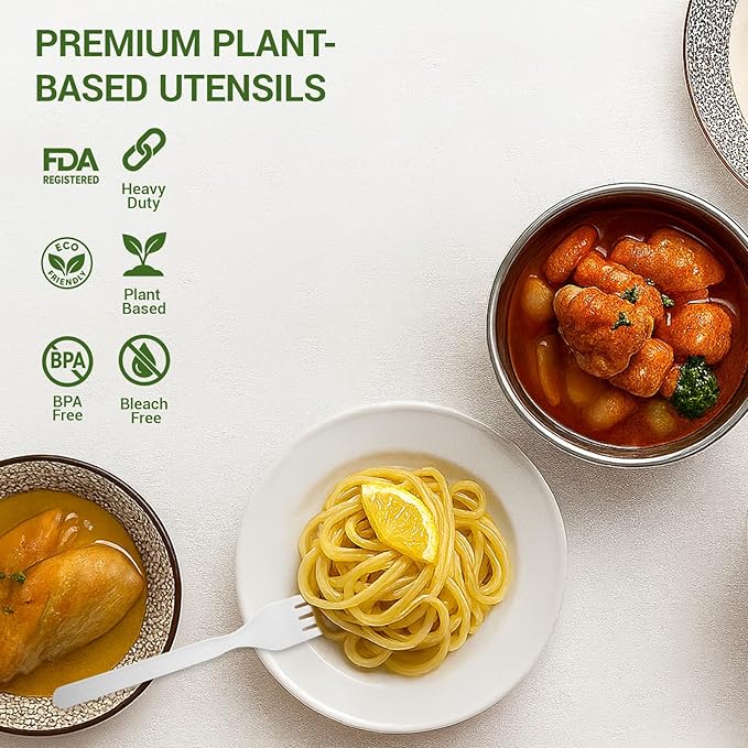 Compostable Froks [100Pcs] Heavy Duty Forks Disposable Utensils, BPA-Free, Heat Resistant, CPLA Disposable Forks, BPI Certified CPLA Disposable Cutlery for Party, Office & Picnic