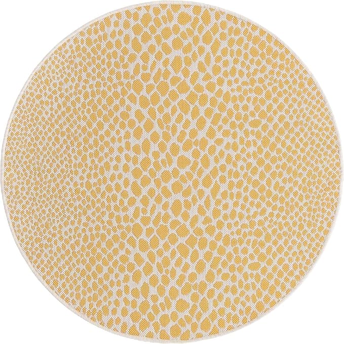 Unique Loom Outdoor Collection Area Rug - Cape Town (4' 1" Round, Yellow Ivory/ Ivory)