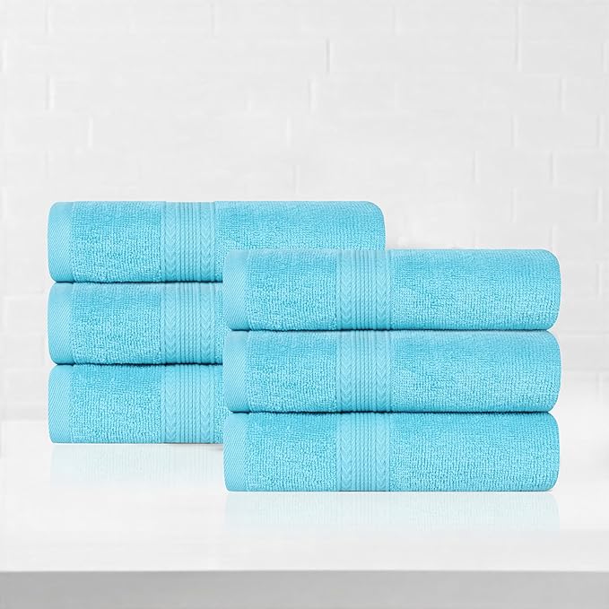 Superior Eco-Friendly Cotton 6-Piece Hand Towel Set, Small Towels for Spa, Resort, Hotel, Guest Bath, Kitchen, Quick Dry, Soft, Bathroom Accessories, Home and Apartment Essentials, Turquoise