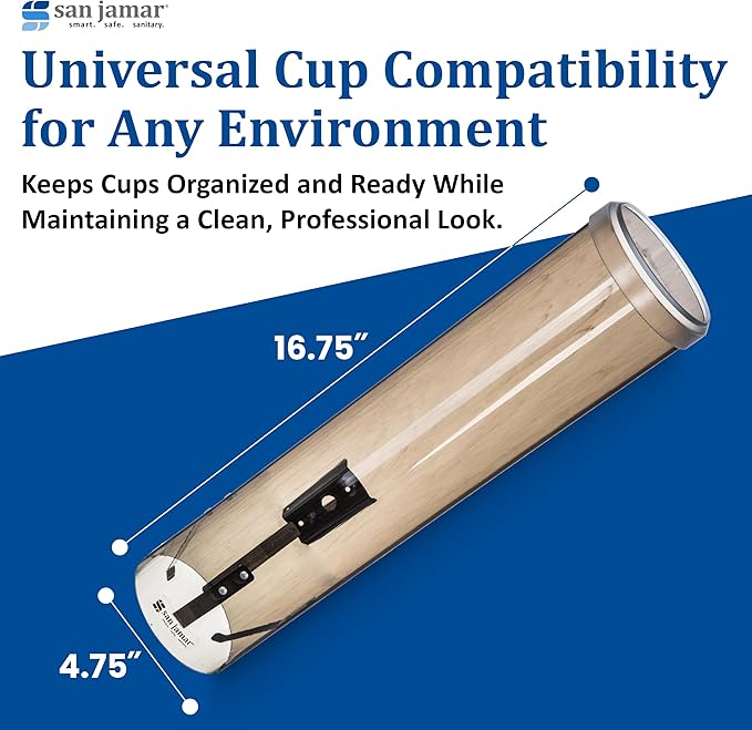 San Jamar Large Pull-Type Cup Dispenser 6-12 Oz. Flat Cups, 4.5 - 7 Oz Cone Cupz with Flip Cap for Restaurants, Home, and Office, Plastic, 16 Inches, Brown