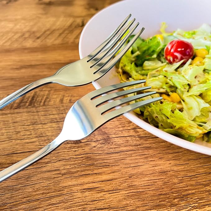 SANTUO Salad Forks Set - 12 Piece Stainless Steel Silverware Forks with Long Handle Use for Home, Restaurant or Camping - Silver 7.3 Inches