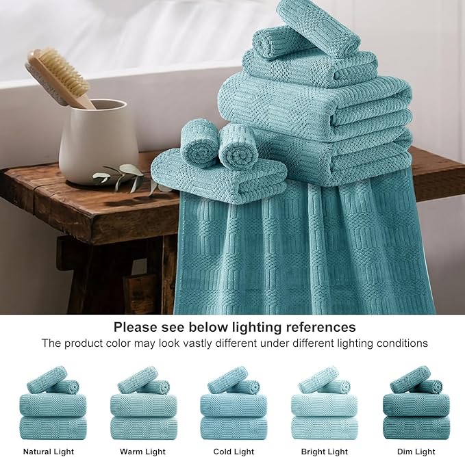 18 Pcs Turquoise Woven Family Towels Set-6 Bath Sheets,6 Hand Towels,6 Washcloths Soft Polyester Towels Absorbent Shower Towel Quick Dry Beach Chair Towel Lint Less Towels Set for Bathroom Spa Gym