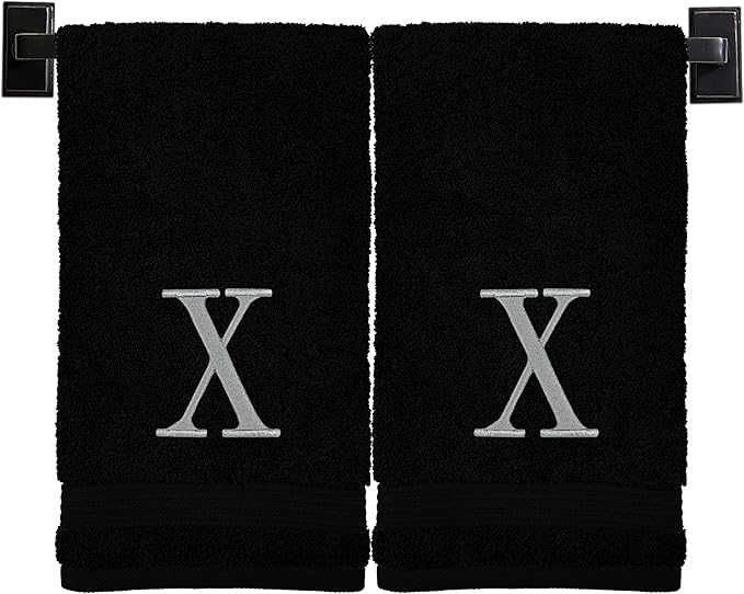 Monogrammed Hand Towels for Bathroom | Luxury Cotton Turkish Towels | Embroidered in USA | Set of 2 | Choose Set Color and Monogram Color | A - Z | Modern Font
