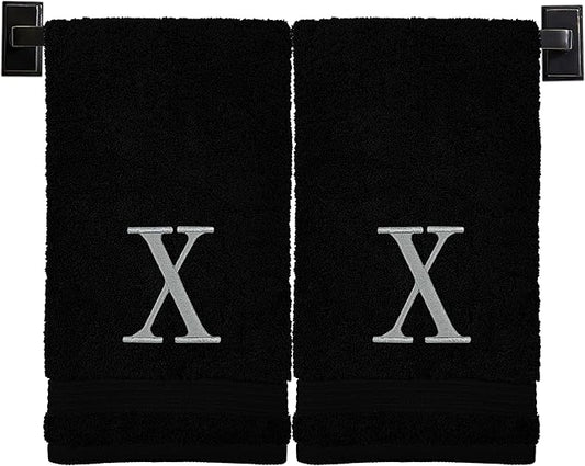 Monogrammed Hand Towels for Bathroom | Luxury Cotton Turkish Towels | Embroidered in USA | Set of 2 | Choose Set Color and Monogram Color | A - Z | Modern Font
