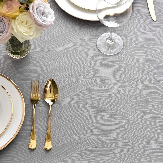 maxmill Jacquard Table Cloth Swirl Pattern Spillproof Wrinkle Resistant Heavy Weight Soft Tablecloth for Kitchen Dinning Tabletop Decoration Outdoor Picnic Rectangle 52 x 70 Inch Light Grey