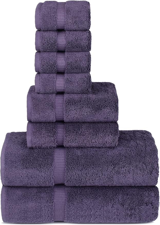 Chakir Turkish Linens | Hotel & Spa Quality 100% Cotton Premium Turkish Towels | Soft & Absorbent (8-Piece Towel Sets, Plum)