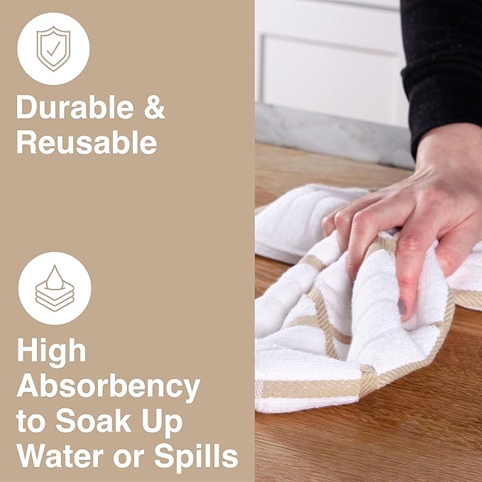 All-Clad Checked Kitchen Towel: Highly Absorbent, Super Soft Long Lasting - 100% Cotton, 17"x30" Tea Towel for Cleaning & Drying Dishes, Pans, Glassware, or Countertops, (1-Pack), Cappuccino