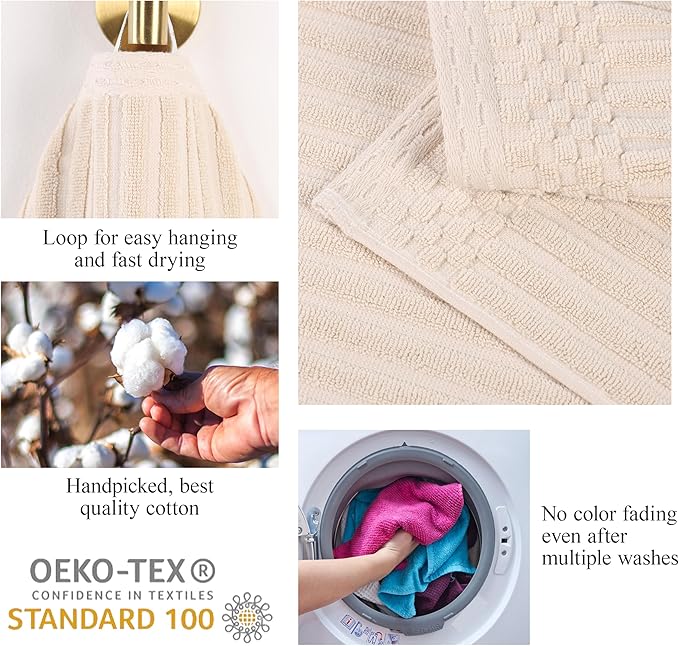 Cotton 2-Piece Solid and Ribbed Bath Towel Set, Bath Towels- 27" x 54", Ivory by Superior