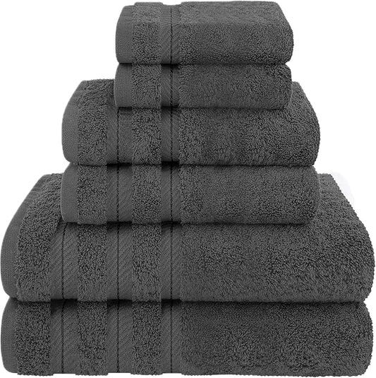 6-Piece 600 GSM Turkish Cotton Towel Set – Luxury Soft & Absorbent Bath Towels, Hand Towels & Washcloths – Premium Bathroom Essentials for Home, Guest Bath & Apartments