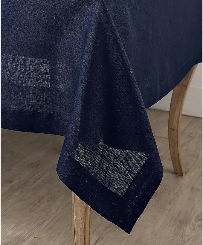 Solino Home Navy Blue Linen Tablecloth 60 x 144 Inch - 100% Pure Linen Table Cloth for Rectangle Tables - Fete, Machine Washable Tablecloth for Holiday, Winter, New Year
