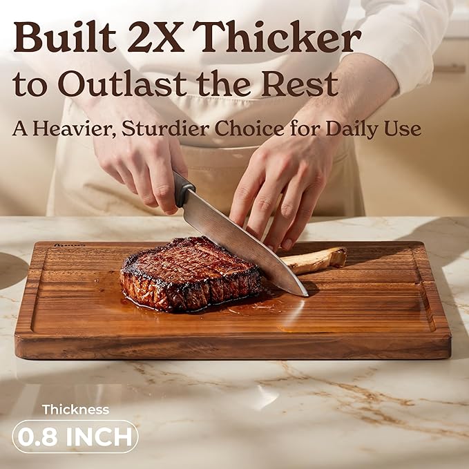 SMIRLY Walnut Wood Cutting Boards for Kitchen, Set of 3 with Holder Large - Small, Walnut Wooden Cutting Board Set with Deep Juice Grooves, Non Toxic Serving Tray, Perfect Mother's Day Gifts