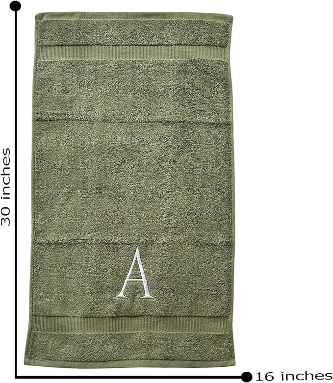 Sage Initial Hand Towel for Bathroom - Monogrammed Luxury Hotel Quality Decorative Embroidered Towel for Powder Room, Spa - GOTS Organic Certified - Set of 2 Letter W