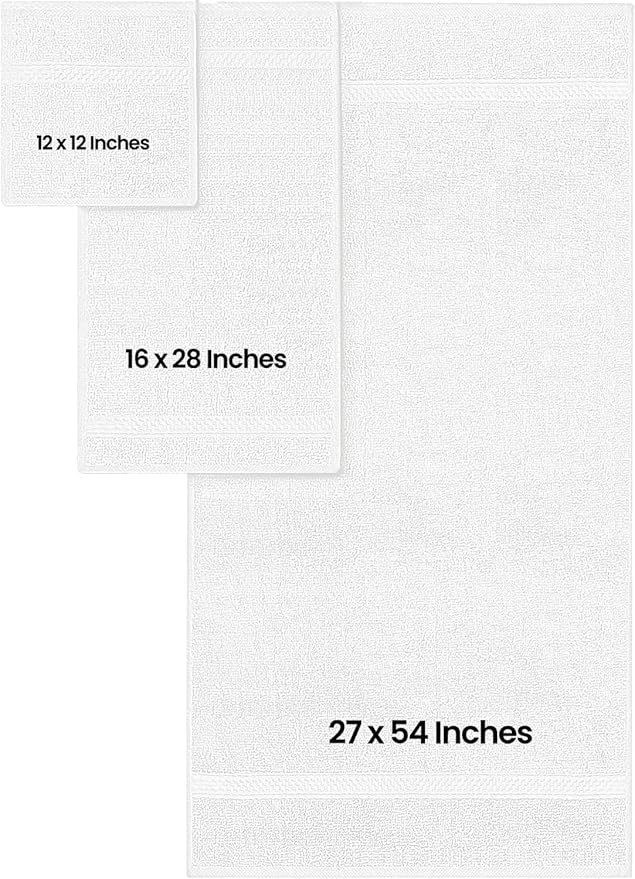 Utopia Towels Set, 16 Bath Towels, 16 Hand Towels, and 32 Washcloths, 600 GSM Ring Spun Cotton Highly Absorbent Towels for Bathroom, Shower Towel, (Pack of 64) (White)