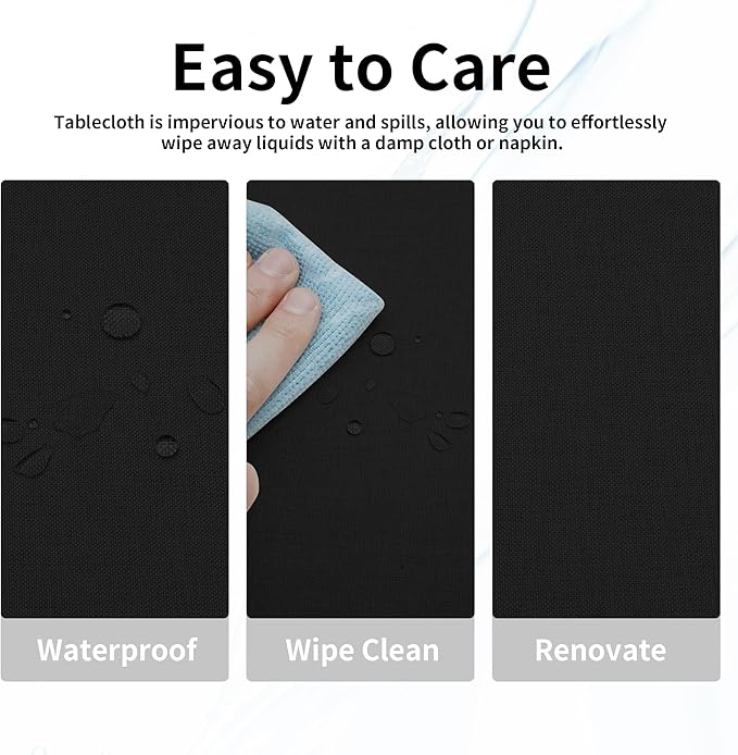 Easy-Going Faux Linen Waterproof Spill-Proof Tablecloth Stain Resistant Rectangle Table Cloth Wrinkle Free Decorative Fabric for Kitchen, Dining, Party, Weddings, Restaurants (60x84 in, Black)