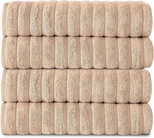 Classic Turkish Towels CTT Premium 4 Pack Bath Towels Set, Made with 100% Turkish Cotton, Spa & Hotel, Quick Drying Towels, Absorbent & Comfy | 27"x54" (Almond Beige)