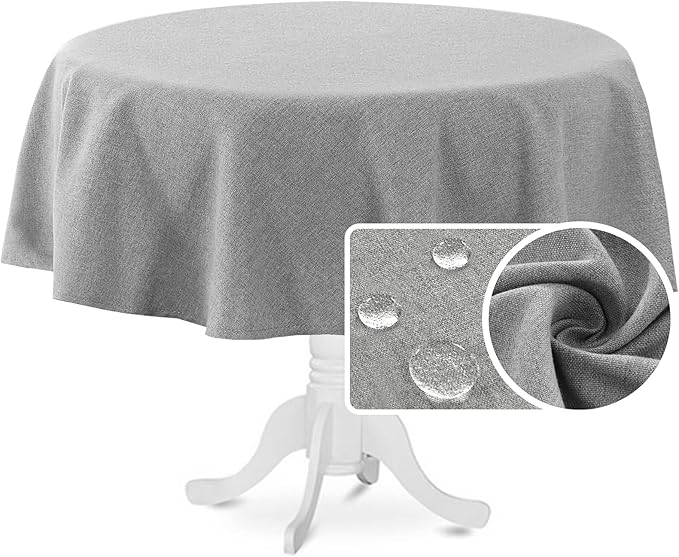 H.VERSAILTEX Linen Textured Tablecloth Round 60 inch Waterproof Decorative Table Cloth Spill-Proof Linen Look Cover for Party Table Extra Soft and Thick Fabric Wrinkle Free, Heather Gray