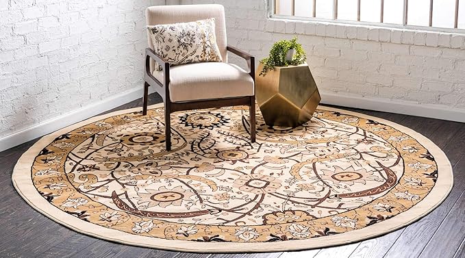 Unique Loom Espahan Collection Area Rug - Cape Cod (8'Round, Ivory/ Beige)