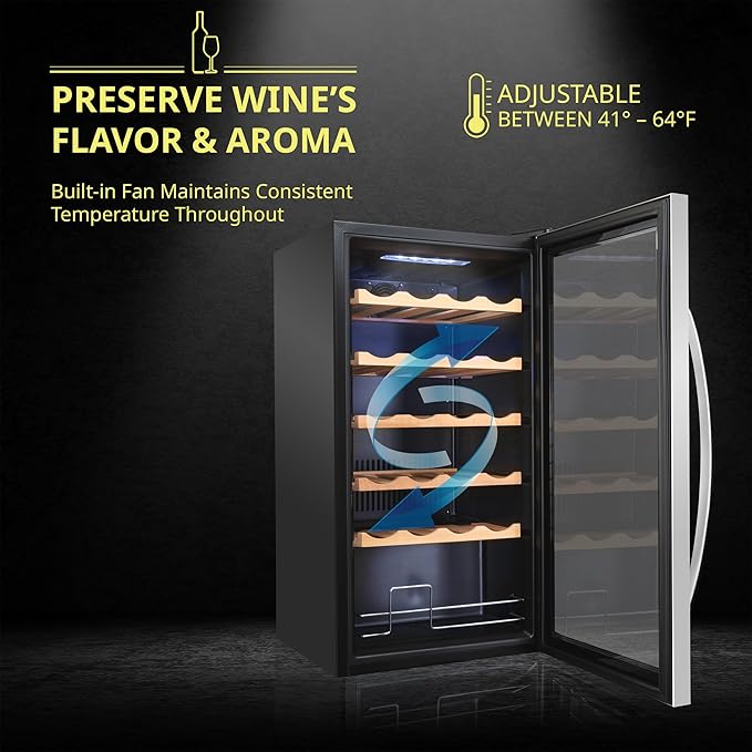 SCHMÉCKÉ 24 Bottle Compressor Wine Cooler Refrigerator w/Lock - Large Freestanding Wine Cellar For Red, White, Champagne or Sparkling Wine - 41f-64f Digital Temperature Control Fridge Stainless Steel