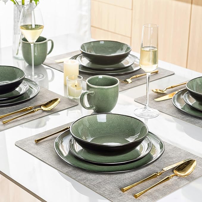AmorArc Ceramic Dinnerware Sets,Handmade Reactive Glaze Stoneware Plates and Bowls Set,Highly Chip and Crack Resistant | Dishwasher & Microwave Safe Dishes Set,Service for 4 (12pc)