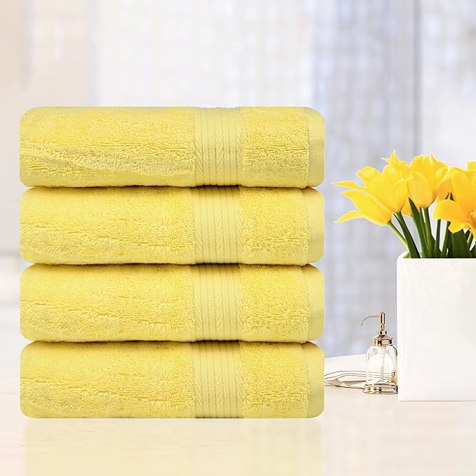 Ample Decor Bath Towels 100% Cotton 30 X 54 Inch 600 GSM Soft Quick Dry Bathroom Towel - 4pcs Yellow