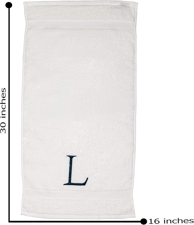 Monogrammed Hand Towels for Bathroom - Luxury Hotel Quality Personalized Initial Decorative Embroidered Bath Towel for Powder Room, Spa - GOTS Organic Certified - Set of 2 Navy Letter L