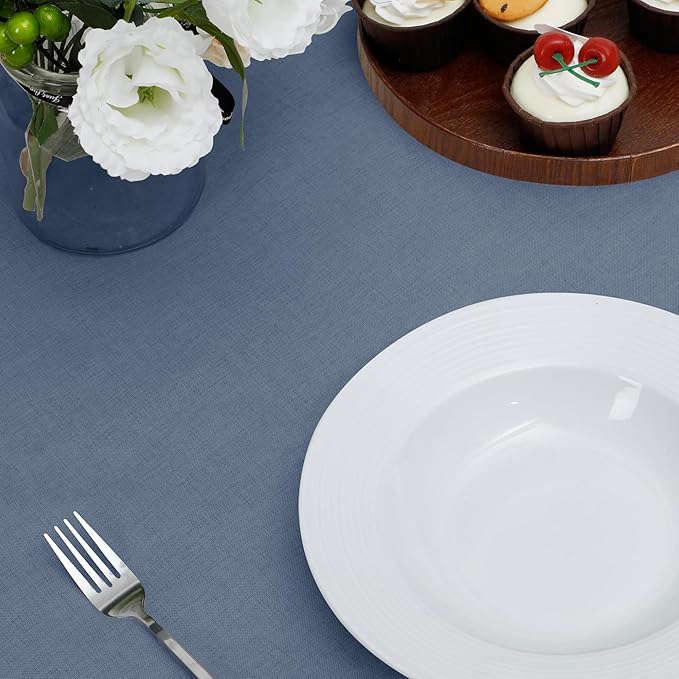 Easy-Going Faux Linen Waterproof Spill-Proof Tablecloth Stain Resistant Rectangle Table Cloth Wrinkle Free Decorative Fabric for Kitchen, Dining, Party, Weddings, Restaurants (60x84 in, Denim Blue)