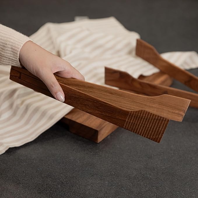 Super Slim Spring Salad Tongs: Teak Wood Salad Hand Server 0.1" x 0.1" x 12" Kitchenware Serving Utensils from SiamMandalay Gourmet Collection