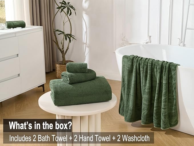Large Bath Towels Set 30x60 Inches Super Soft Absorbent Quick Dry Luxury Microfiber Shower Towels for Bathroom -Olive Green,Pack of 6