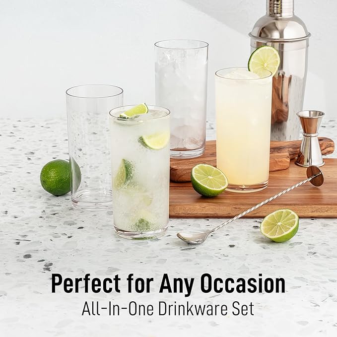 Zulay Kitchen Acrylic Glasses Drinkware - 8 Piece Unbreakable Plastic Tumblers - BPA-Free, Reusable Plastic Drinking Glasses for Home & Outdoors - Stackable, Lead-Free & Dishwasher Safe - (16 Ounces)