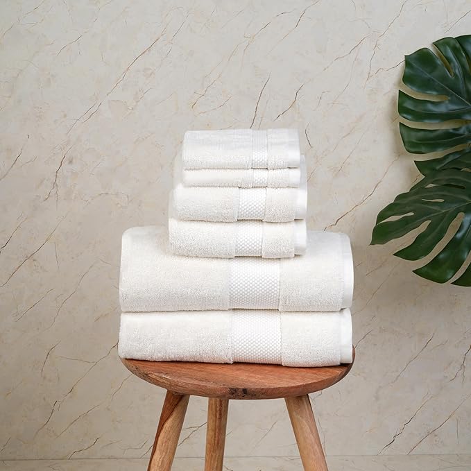 Farm to Home 100% Organic Christmas Bath Towel Set of 6 – GOTS & Oeko-TEX Certified Organic Cotton, Soft, Ultra Absorbent, Quick Dry - Includes 2 Bath Towels, 2 Hand Towels, 2 Washcloths - Pearl