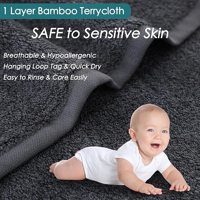 Reusable Makeup Remover Towels, 13x13 inch Large Bath Washcloths for Face and Body, Super Soft and Gentle Face Towels on Sensitive Skin, Easy to Clean Fast Dry Dark Grey Facial Cleansing Cloths