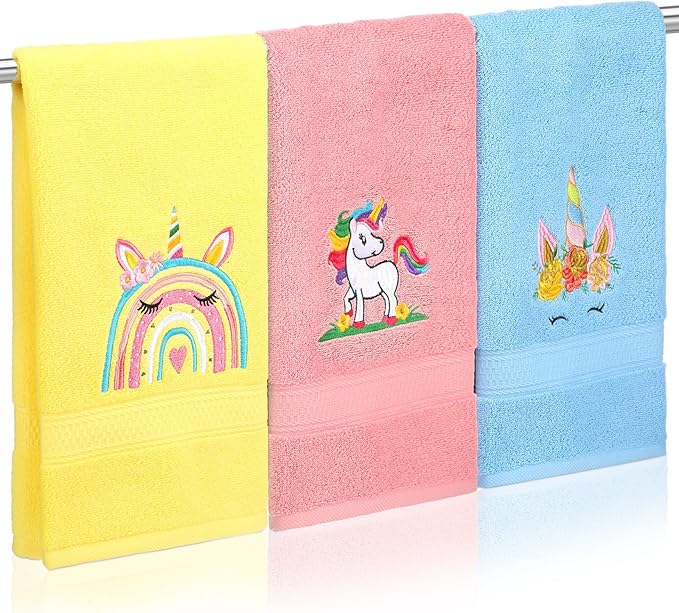 3 Pcs Unicorn Hand Towels for Bathroom 15.7 x 27.5 Inch Cotton Rainbow Decorative Towels Colorful Dish Kitchen Supplies Set for Drying Cleaning Cooking Gift