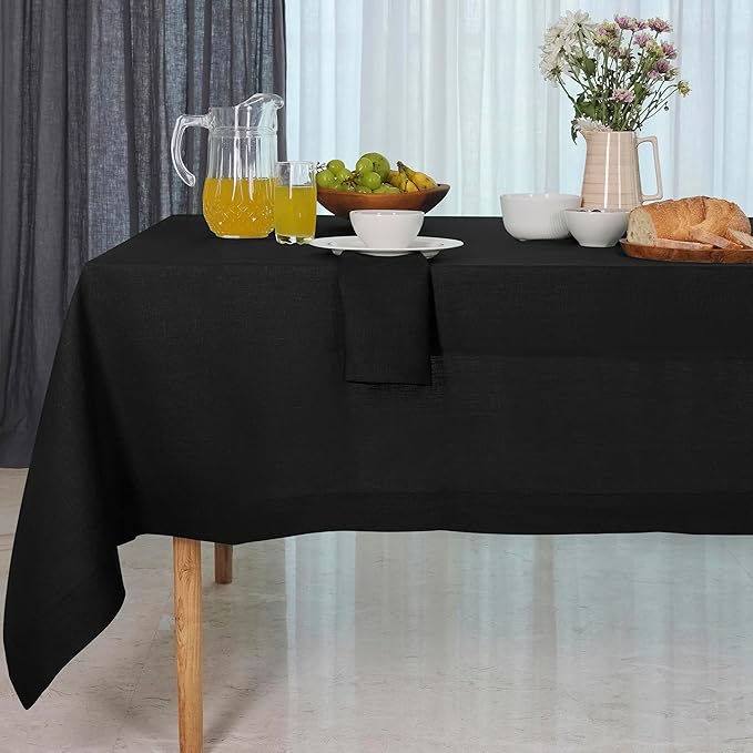 D'Moksha Homes Linen Black Tablecloth 60 x 90 Inch - 100% Pure Linen Rectangular Tablecloth - Machine Washable Table Cloth for Winter, Christmas, Holiday, New Year