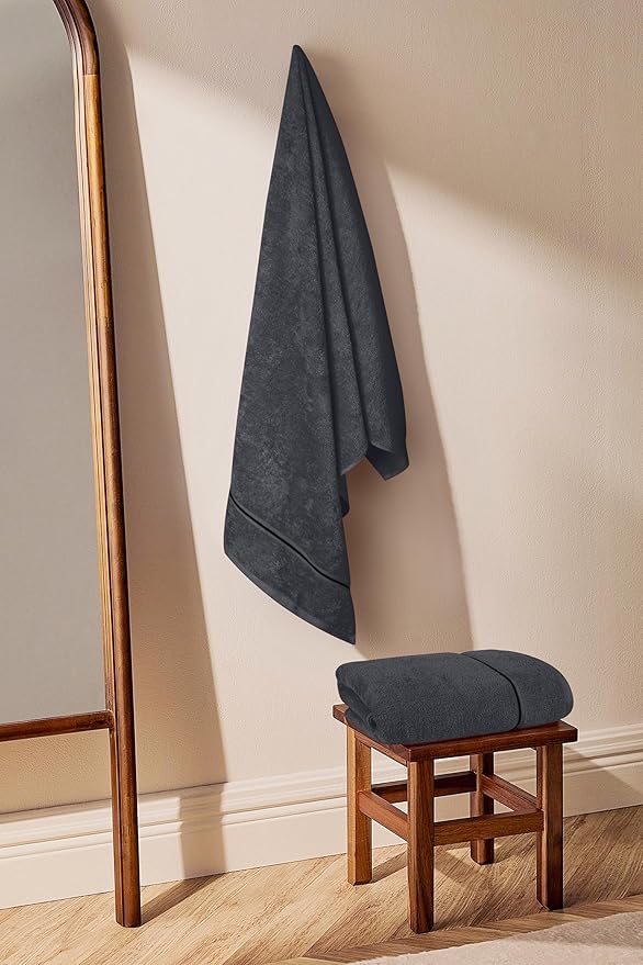 MyOwn Cotton 2 Pack Oversized Bath Towel Set 28x55 inches, Large Bath Towels, Ultra Absorbant Compact Quickdry & Lightweight Towel, Ideal for Gym Travel Camp Pool - Charcoal Grey