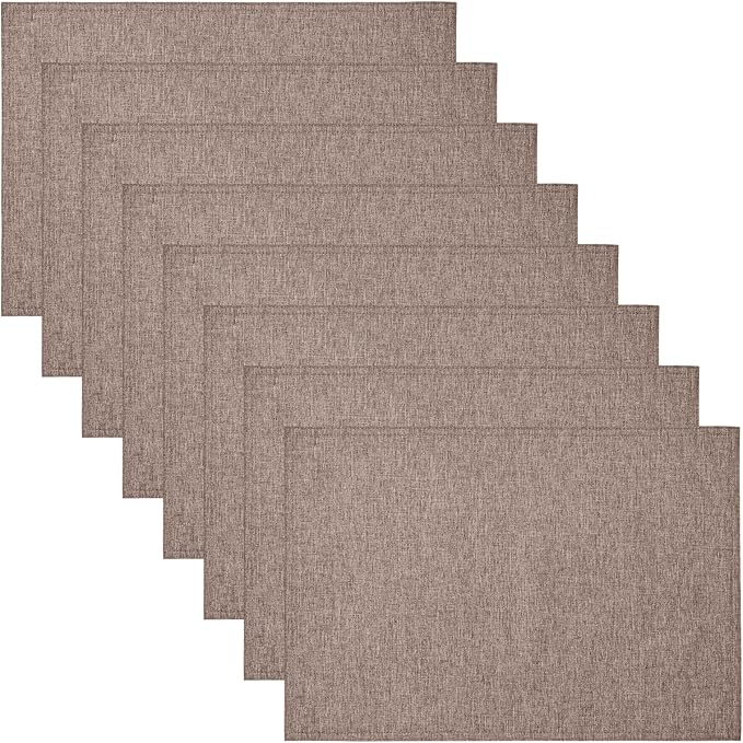 Cloth Place Mats Set of 8–Reusable Rectangular Waterproof Fabric Polyester Washable Wipeable Heat Resistant Linen for Kitchen Dining Dinner Restaurant Wedding Table(Mocha/13x19 Inch)