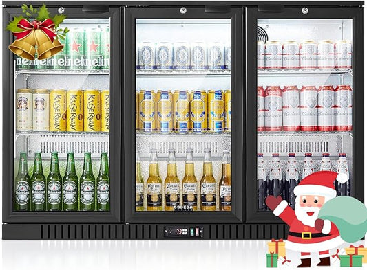 BODEGACOOLER Back Bar Cooler With 3 Glass Doors,Counter Height Commercial Beverage Refrigerator,11.4 Cu.Ft Display Bar Beverage Fridge with LED Lighting,21 inch Cooler for Beer,Soda Drinks,Wine