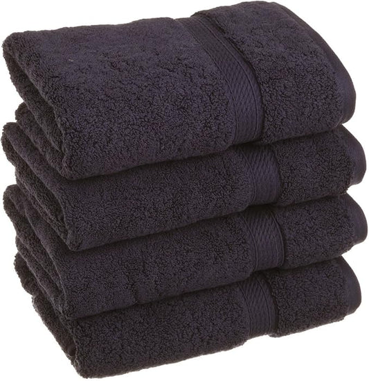 Superior Egyptian Cotton Pile Hand Towel Set of 4, Ultra Soft Luxury Towels, Thick Plush Essentials, Absorbent Heavyweight, Guest Bath, Hotel, Spa, Home Bathroom, Shower Basics, Navy Blue