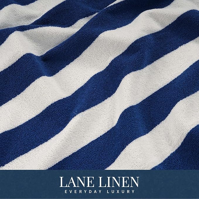 LANE LINEN 100% Cotton Beach Towel - 2 Pack Beach Towels Oversized, Cabana Stripe Large Beach Towel, Soft & Quick Dry Pool Towels, Beach Essentials for Women, Quick Dry Towel (36" x 72”) - Blue