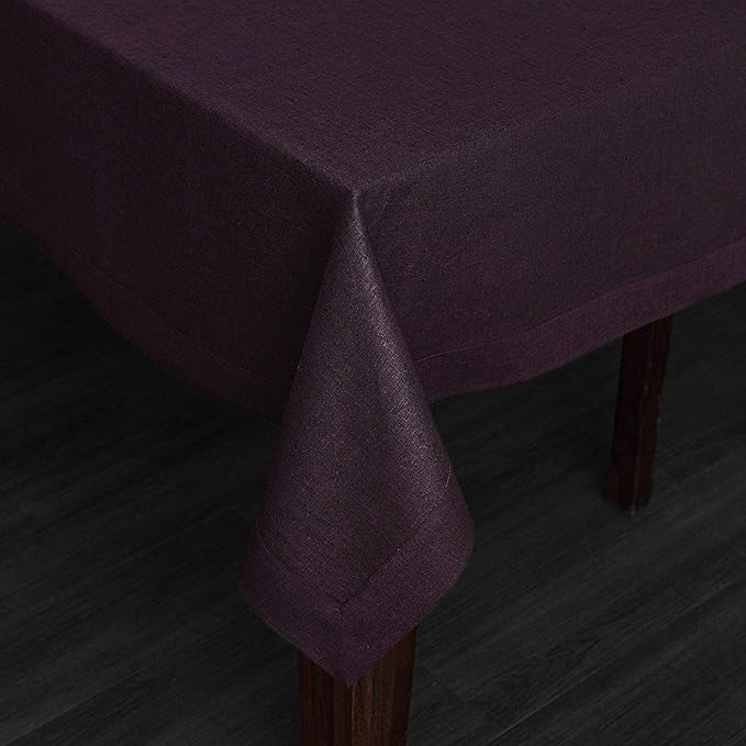 Solino Home Linen Tablecloth 60 x 120 Inch - 100% Pure Linen Grape Table Cloth for Rectangle Tables - Athena, Machine Washable Tablecloth for Winter, Valentines, New Year