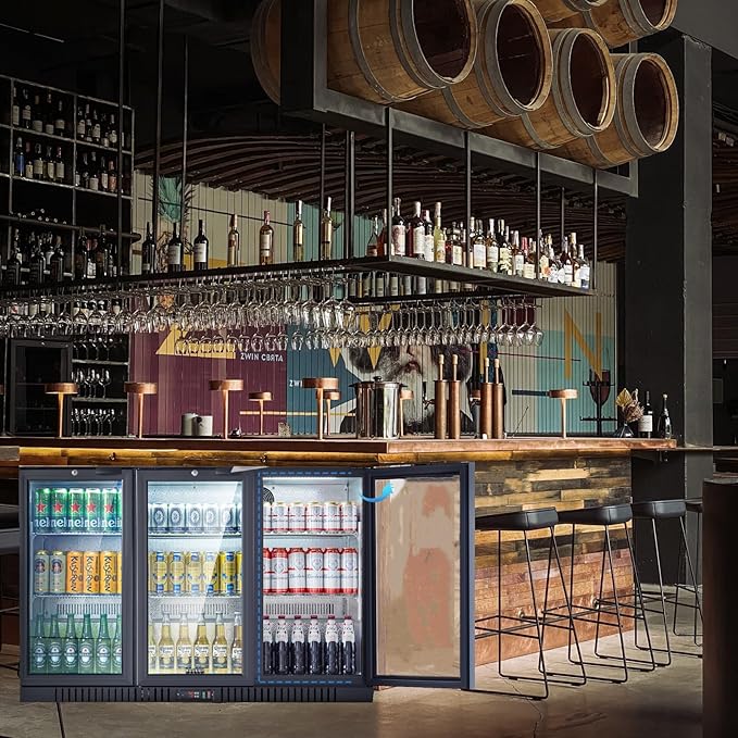 BODEGA BODEGACOOLER Commercial Bar Cooler With 3 Glass Doors,11.4 Cu.Ft Under Counter Beverage Refrigerator,Back Bar Refrigerator,Commercial Display Drink Fridge,LED Lighting Beer Wine Soda Drinks