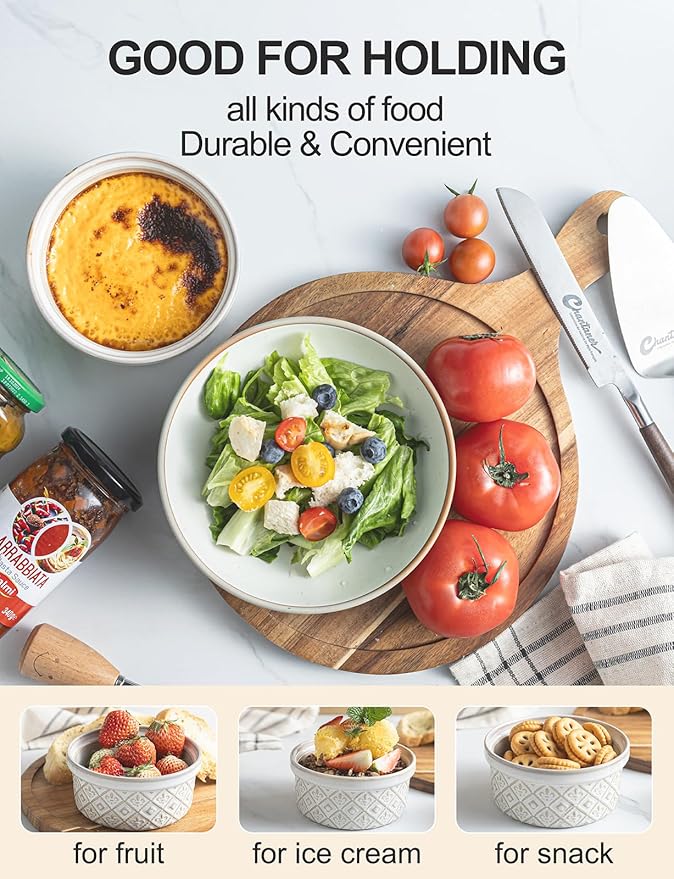 Ceramic Souffle Small Baking Dishes for Oven, 16oz Charcuterie Bowls Creme Brulee Ramekins Set with Lids, Pudding Custard Cups Snack Dipping Bowls Set of 4, Beige