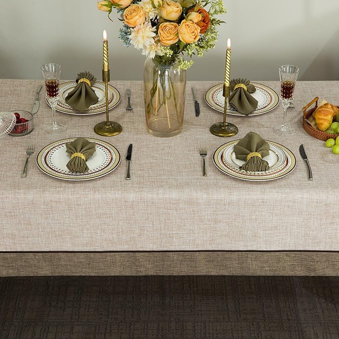 Solid Bordered Retro Tablecloths Classic Textured Table Clothes Linen Style Rustic Washable Tablecloth Rectangle/Oblong Table Cloth Cover,Kitchen Dinning Tabletop Decoration Linen 55x84 Inch