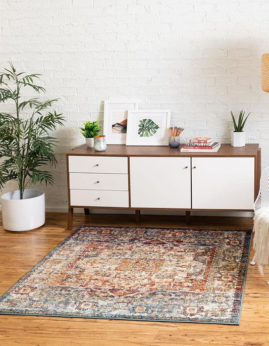 Unique Loom Isabella Collection Area Rug - Adjani (7' 10" Square, Multi/ Beige)