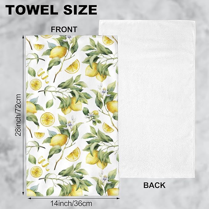 Lemon Hand Towel Set,Branches Ripe Lemons Hand Towels for Bathroom 2 Pack Soft Absorbent Decorative Dish Towel for Kitchen Sports Gym Yoga Home Decor 14 x 28 in