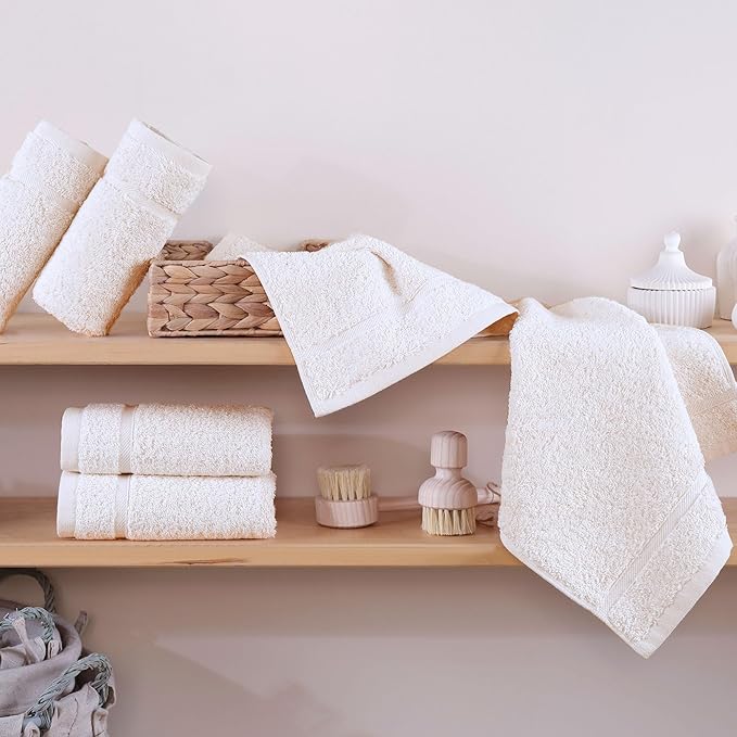 Cream Washcloth Linen Set Premium Original Turkish Cotton, Hotel Quality for Maximum Softness & Absorbency Ivory Wash Clothes for Face, Hand, Kitchen & Cleaning (Sea Salt)