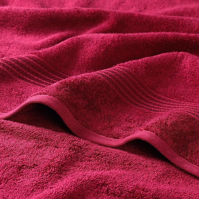 Superior Egyptian Cotton Bath Towel Set, Home Bathroom Towels, Master, Guest Bath, Decor Essentials, Quick Dry, Absorbent, Large Body Towels, Spa, Hotel, Resort, Adult, Kids, Set of 2, Burgundy